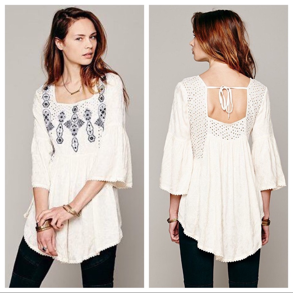 Free People Embroidered Jacquard blouse